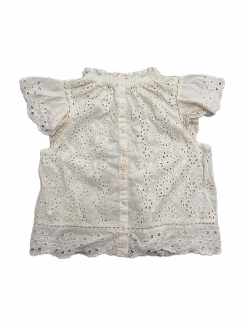 Eyelet Ruffle Neck Short Sleeve Top - Cream - Picture 2 of 2